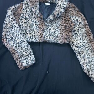 Faux Fur Cropped Jacket - Brown and Black